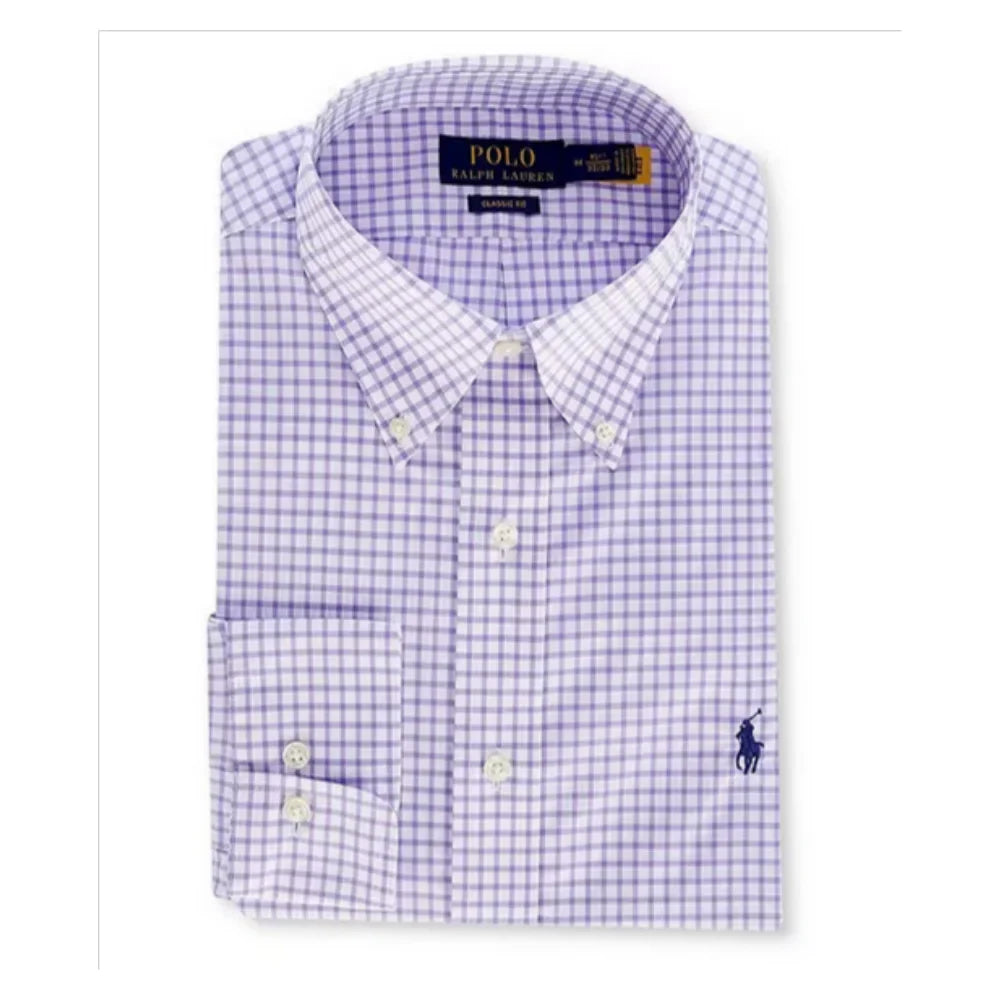 Polo Ralph Lauren Classic Fit Plaid Poplin Dress Shirt Cotton Purple