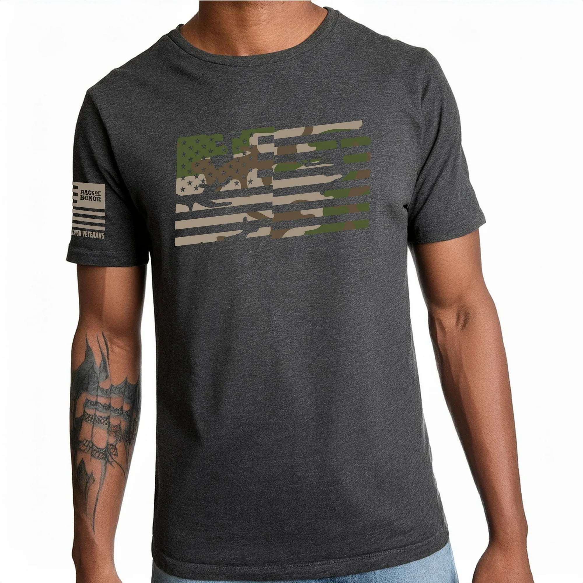 Rags of Honor All Gender Patriotic Camo Wave USA Flag Graphic Tee Shirt