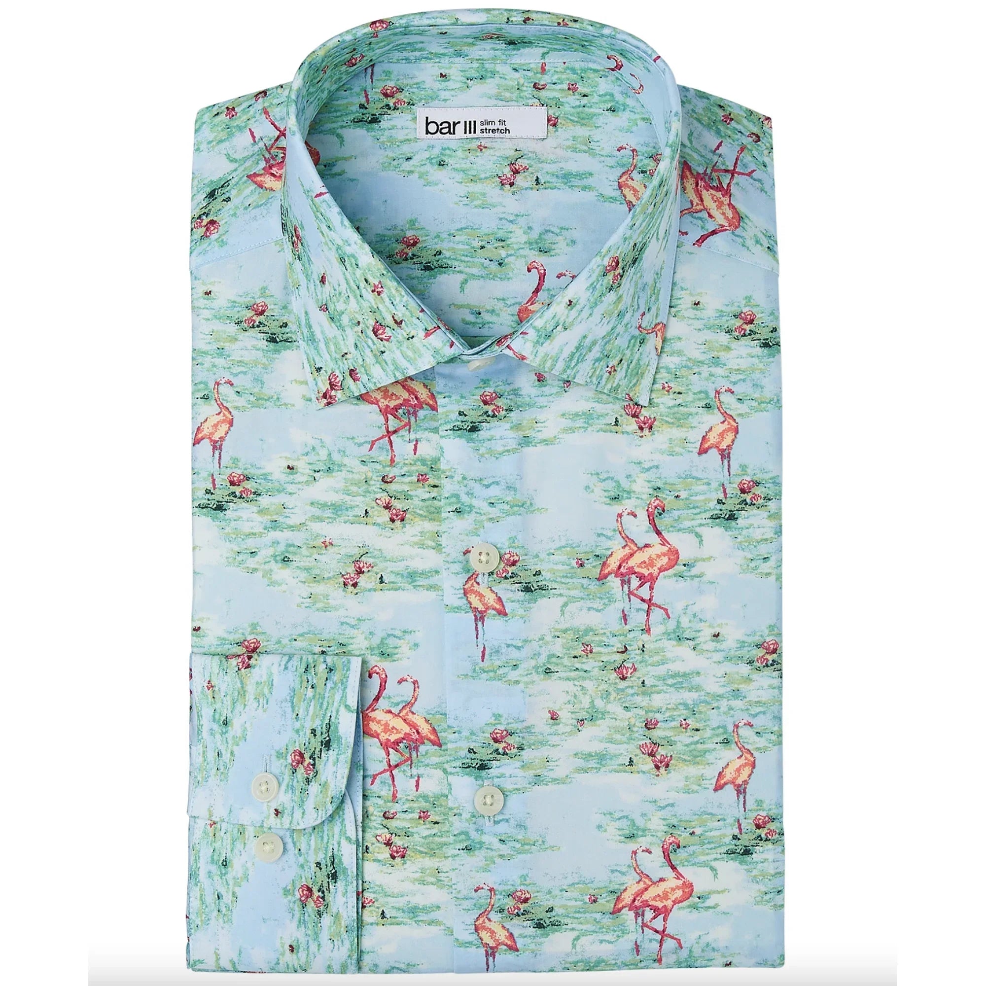 Bar III Men’s Slim-Fit Performance Stretch Flamingo-Print Dress Shirt