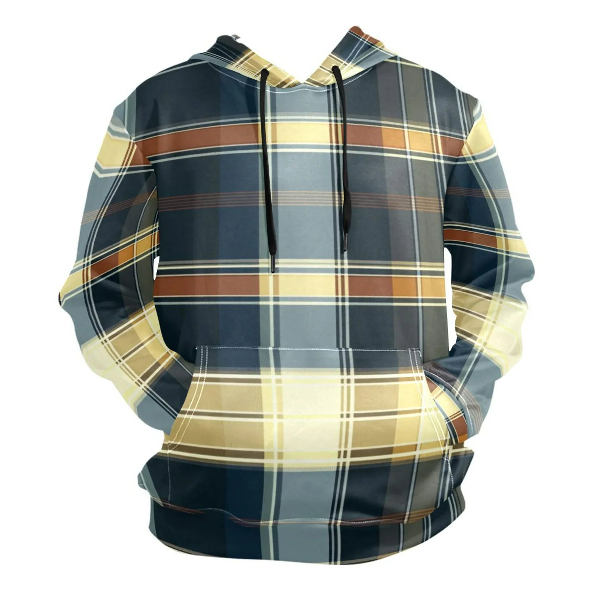 Blue Gray Grid Men’s Hoodies Sweatshirt Fleece Jackets Long Sleeve Sweatshirts