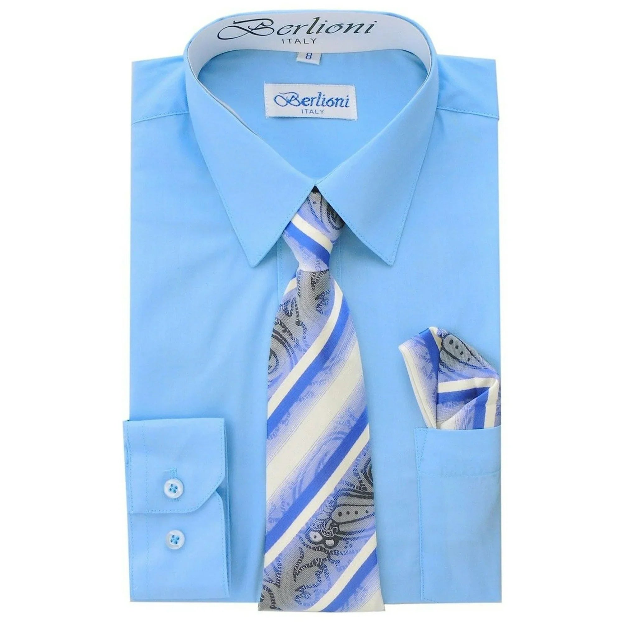 Boy's Fashion Solid Color Dress Shirt Tie and Hanky Set