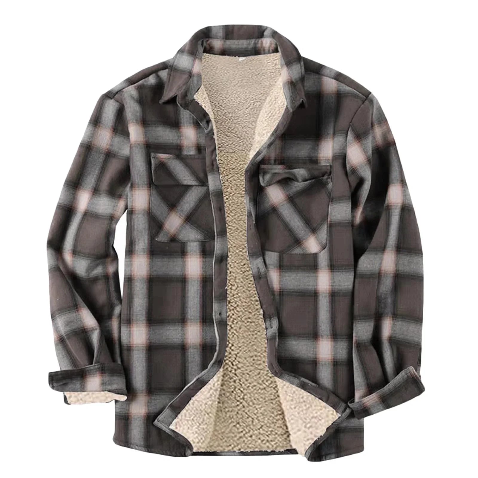 Mens Sherpa Fleece Lined Plaid Flannel Shirts