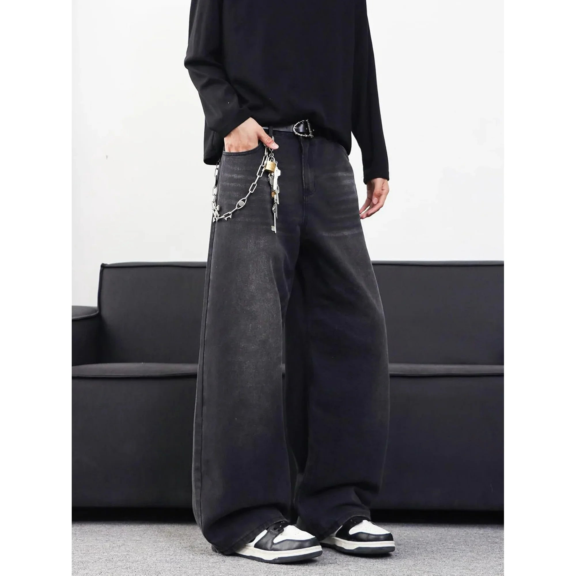 New men's fashionable loose jeans street wear wide leg pants casual pants