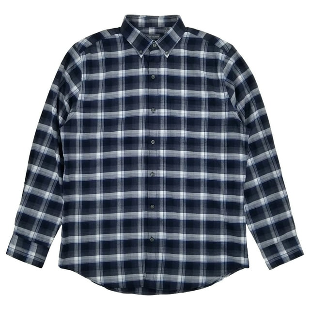 Van Heusen Tall Mens Navy Blue Black Plaid Long Sleeve Button-Down Shirt