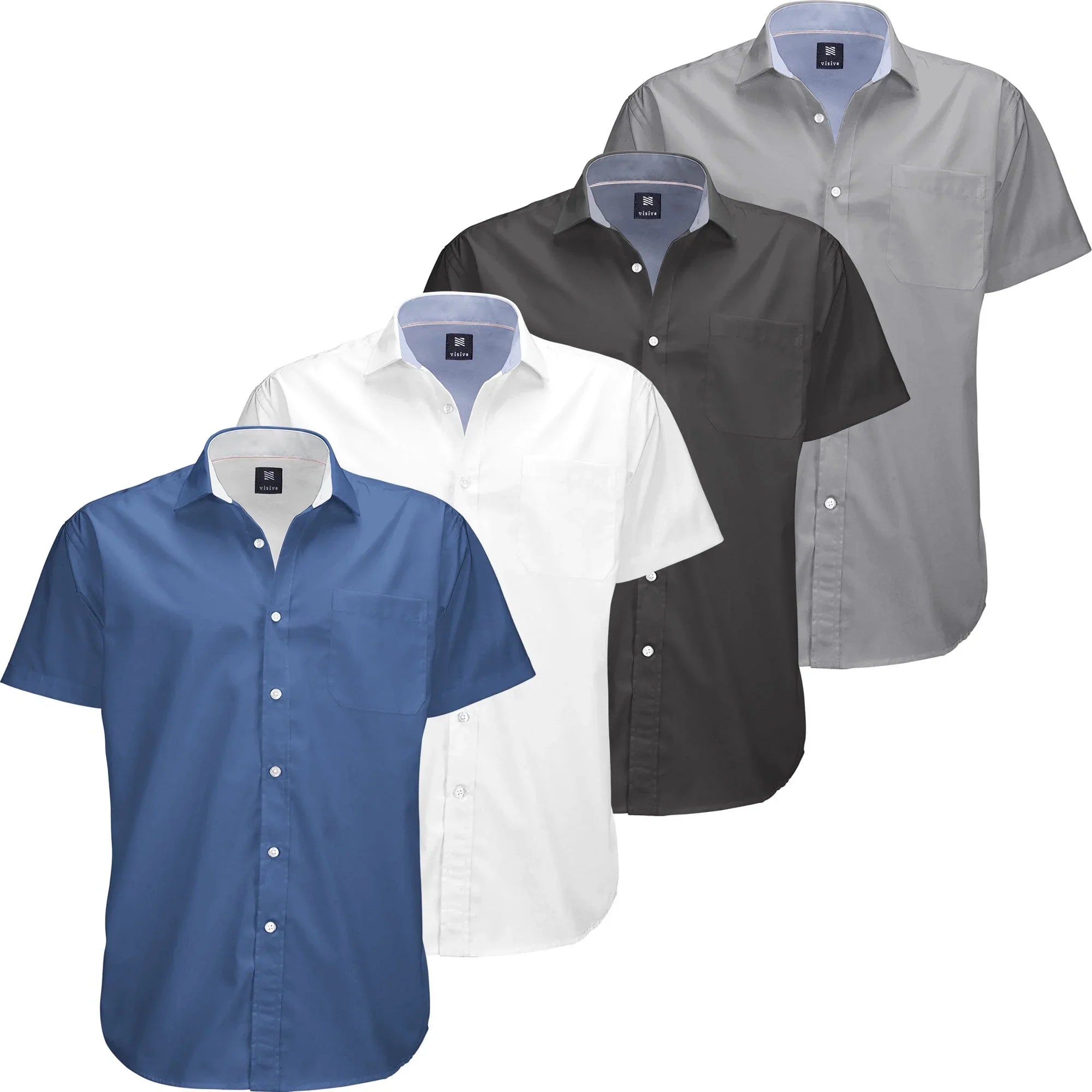 Visive Mens Big and Tall Oxford Shirt - 4 Pack Button Down Short Sleeve Dress Shirt - Versatile for Business